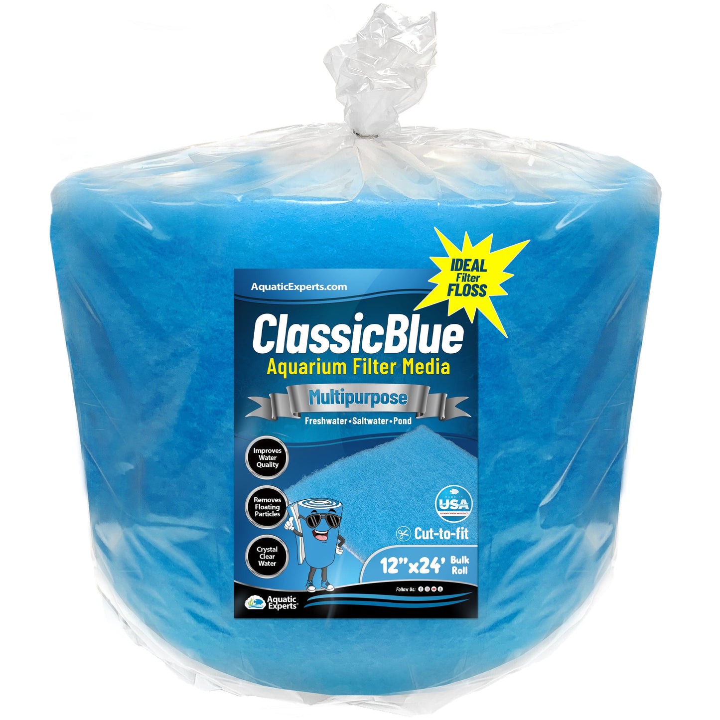 Classic Bonded Aquarium Filter Pad - Blue & White Aquarium Filter Media Roll Bulk, Customizable for Most Filters Aquatic Experts