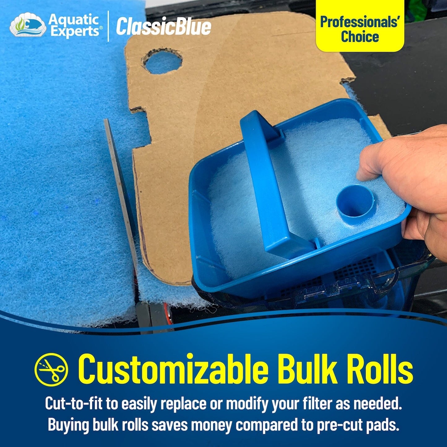 Classic Bonded Aquarium Filter Pad - Blue & White Aquarium Filter Media Roll Bulk, Customizable for Most Filters Aquatic Experts