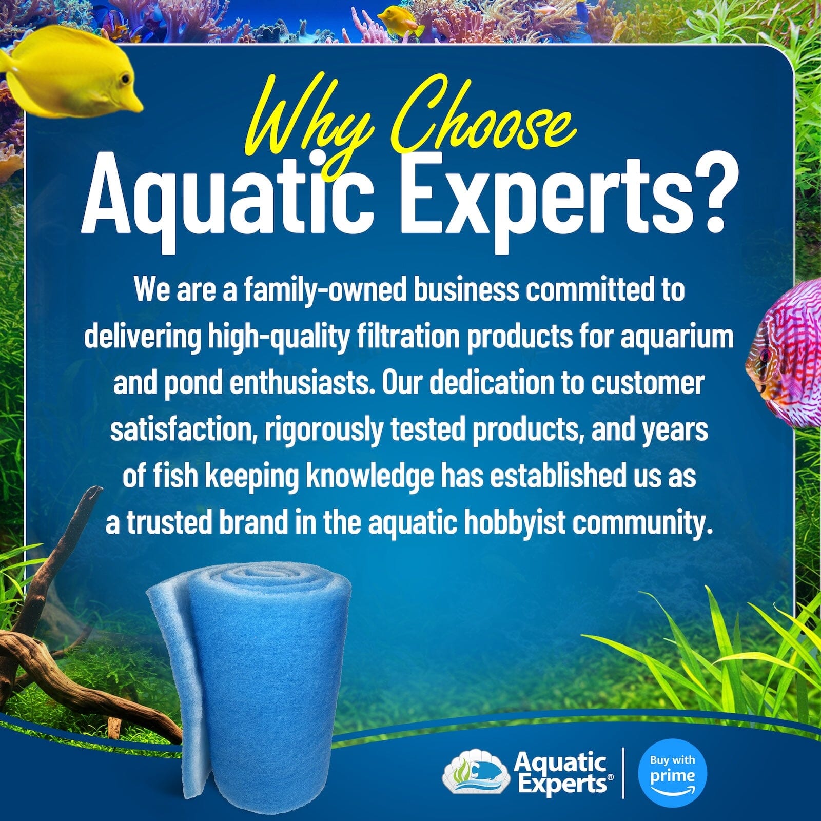Classic Bonded Aquarium Filter Pad - Blue & White Aquarium Filter Media Roll Bulk, Customizable for Most Filters Aquatic Experts