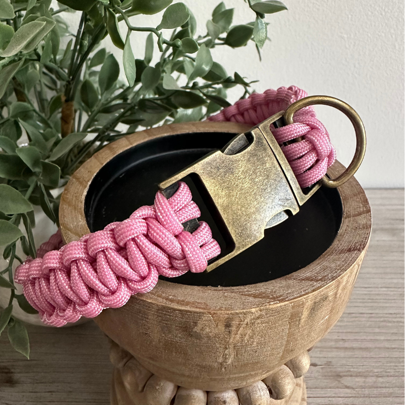 Cobra Braid in Pink & White Stripes - Handmade Dog Collar Handmade Braided Collars Pawsh Pup Co.