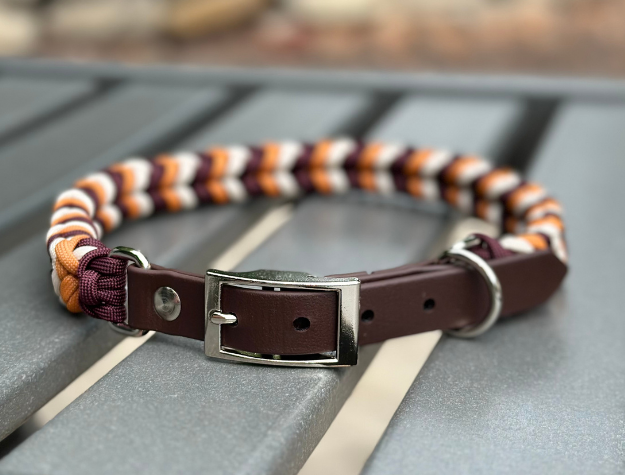 Coiled Charm Hand Braided Dog Collar in Mustard, Burgundy, & Cream Handmade Braided Collars Pawsh Pup Co.