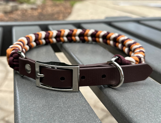 Coiled Charm Hand Braided Dog Collar in Mustard, Burgundy, & Cream Handmade Braided Collars Pawsh Pup Co.
