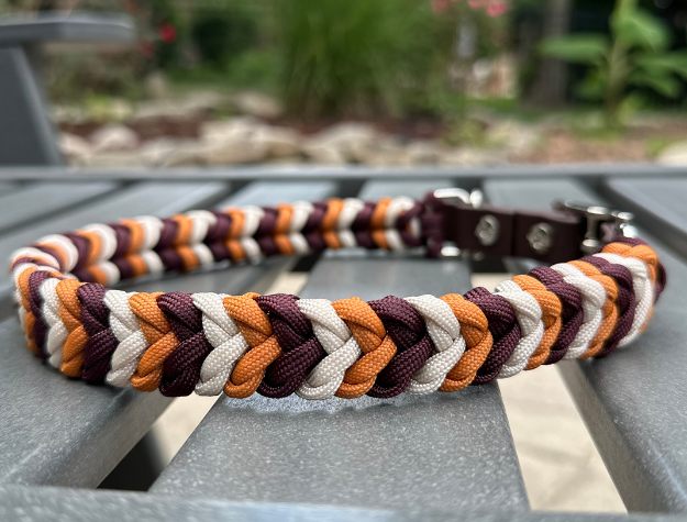 Coiled Charm Hand Braided Dog Collar in Mustard, Burgundy, & Cream Handmade Braided Collars Pawsh Pup Co.