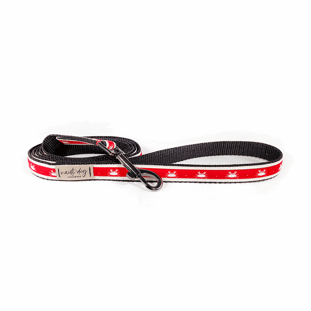 Crabby Red Maryland Crab Coastal Ribbon Dog Leash Dog Leashes Nauti-dog Handmade