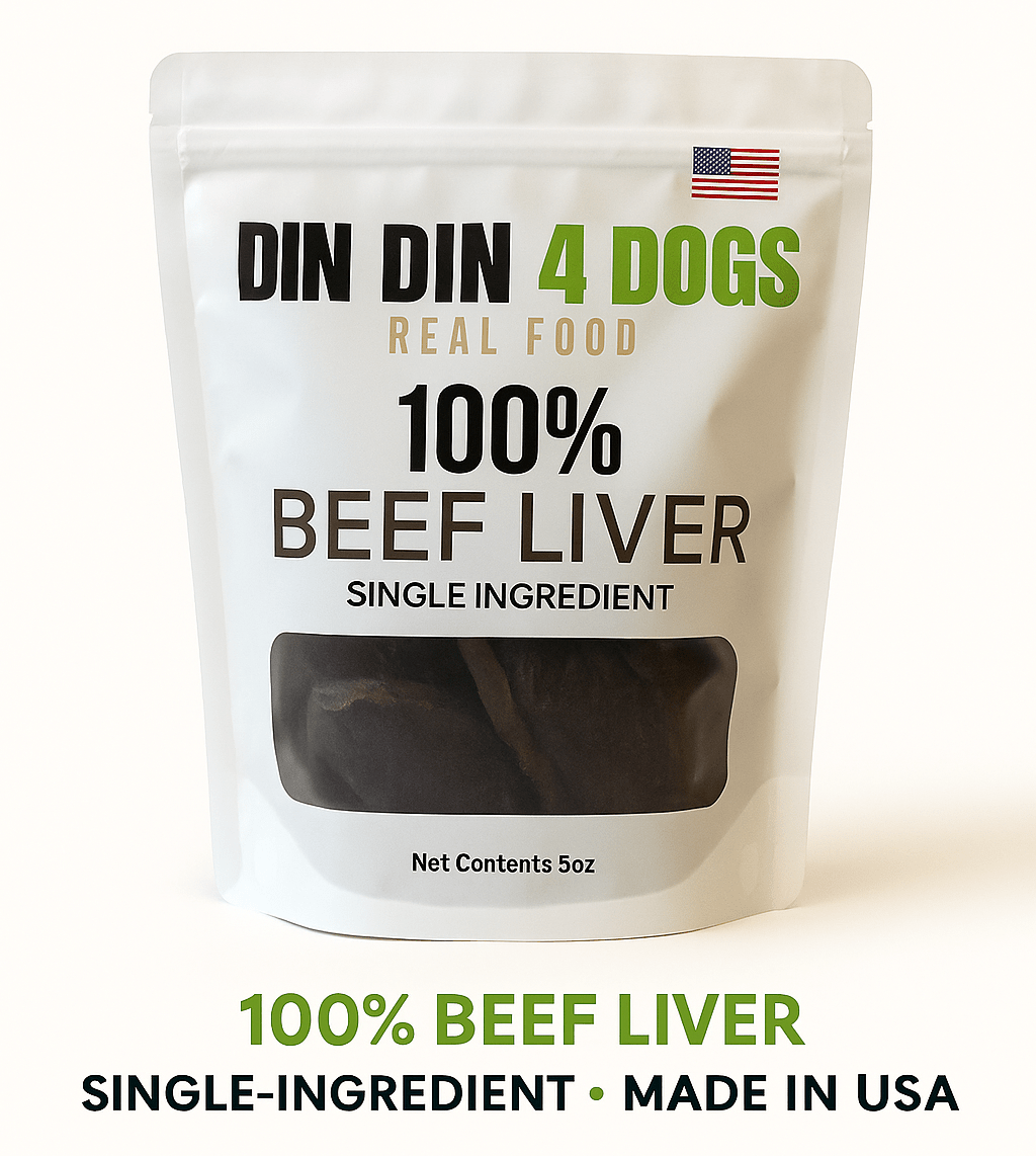 Beef Liver Dog Treats, 5 Ounce Bag, Single Ingredient, High Protein Treat Din Din 4 Dogs