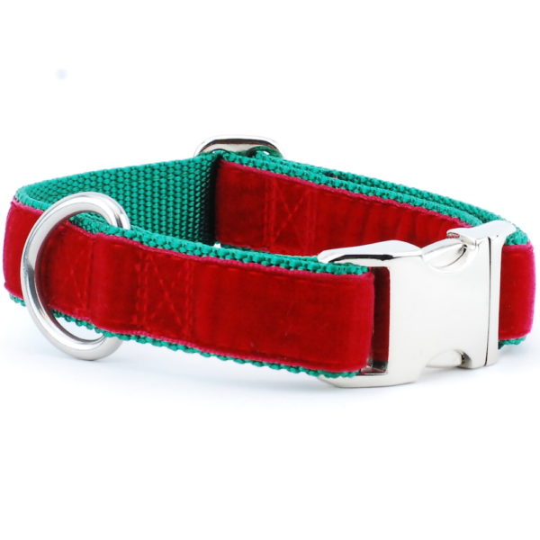 Red/Green Holiday Velvet Essential Buckle Martingale Dog Collar 2 Hounds Design