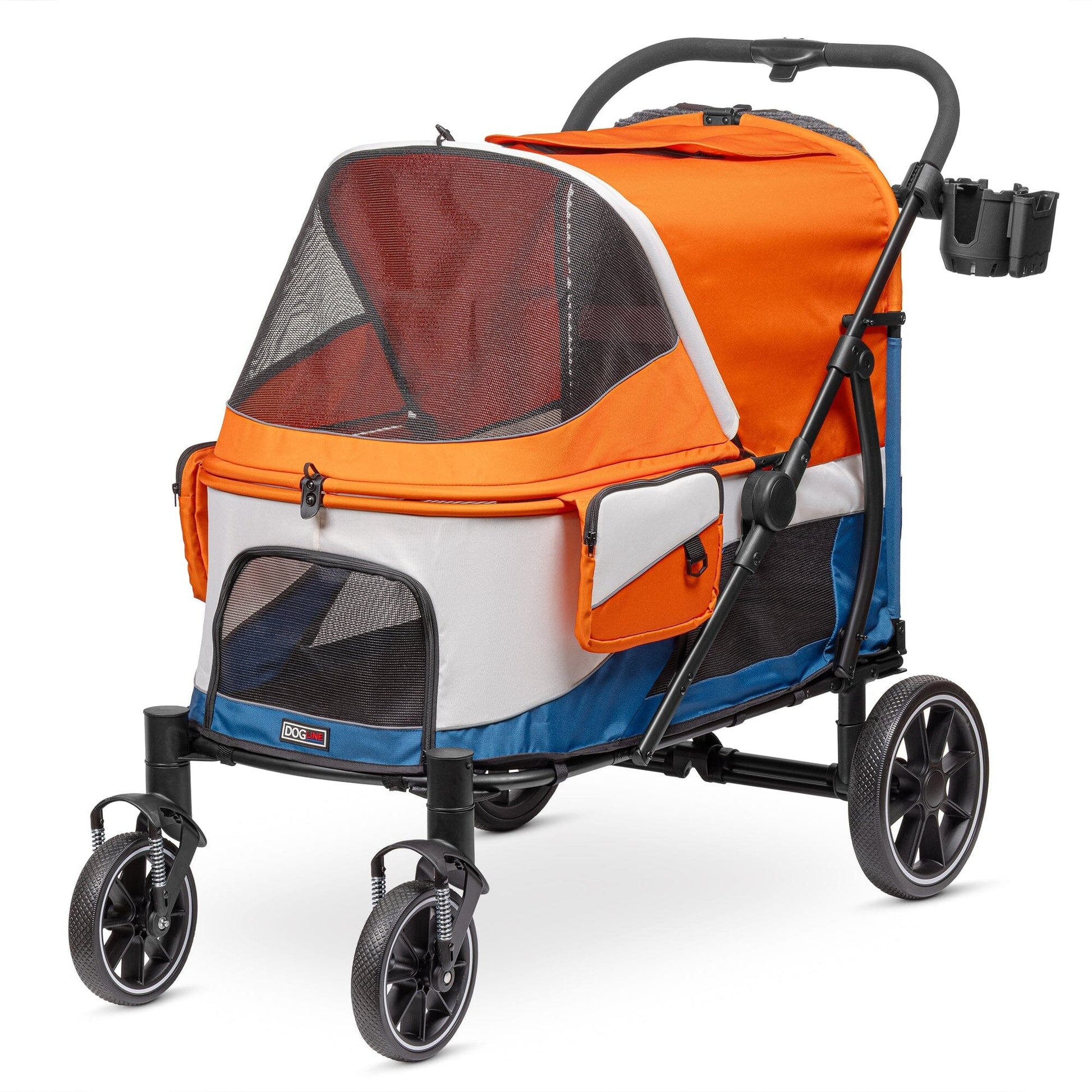 Powerhouse Pet Cruiser Stroller with Easy Access Ramp Orange Blue Pet Carriers Dogline