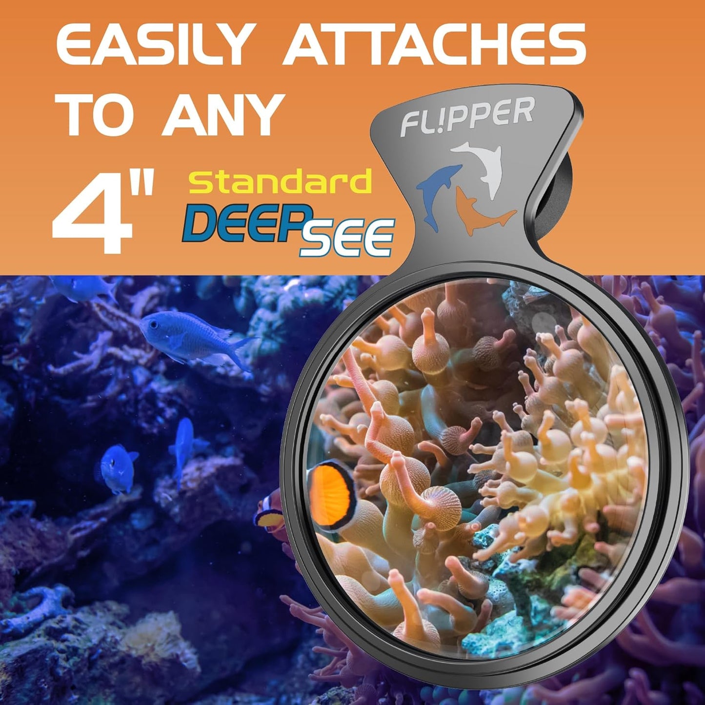 DeepSee Viewer Black 4" - Orange Filter Aquarium Viewer Flipper Aquarium Products