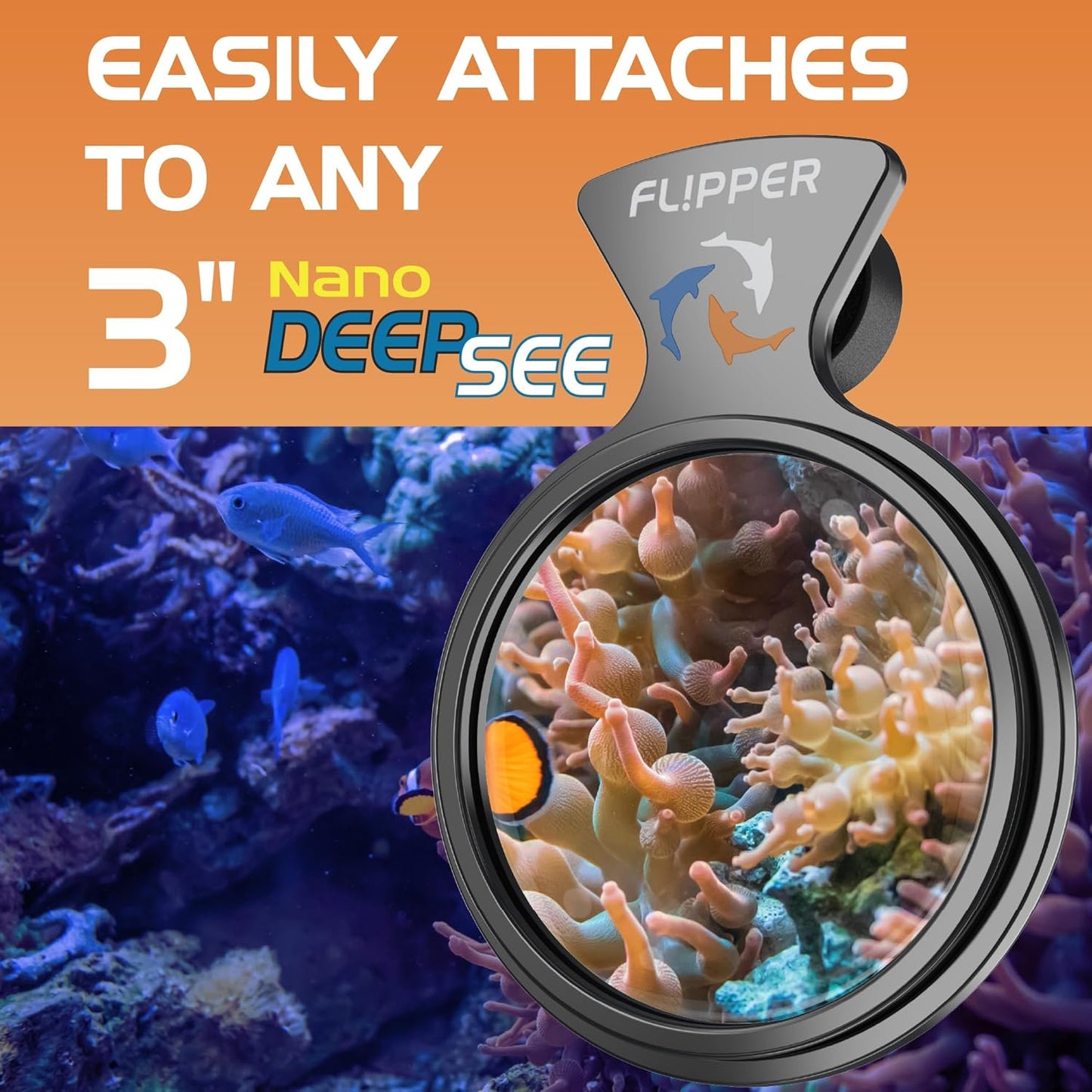 DeepSee Viewer Black Nano 3" - Orange Filter Aquarium Viewer Flipper Aquarium Products