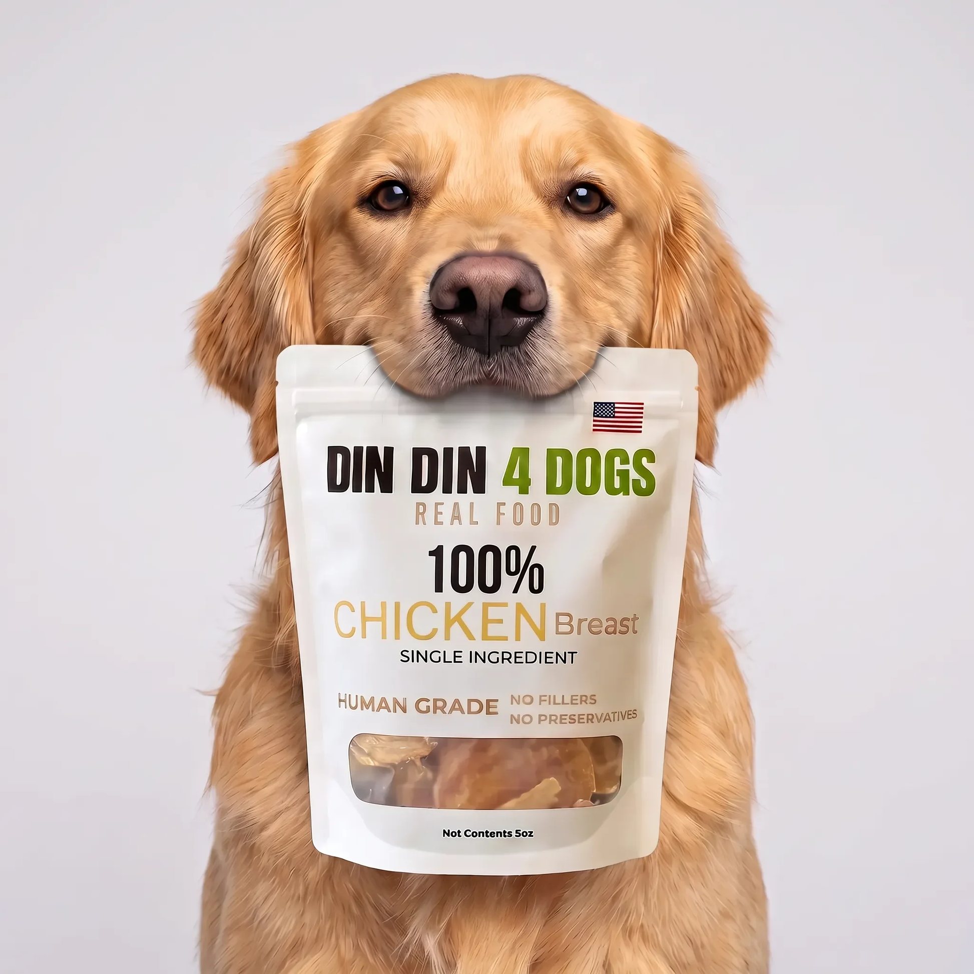 Chicken Treats Dog Treats, 5 Ounce Bag, Single Ingredient, High Protein Dog Food Din Din 4 Dogs