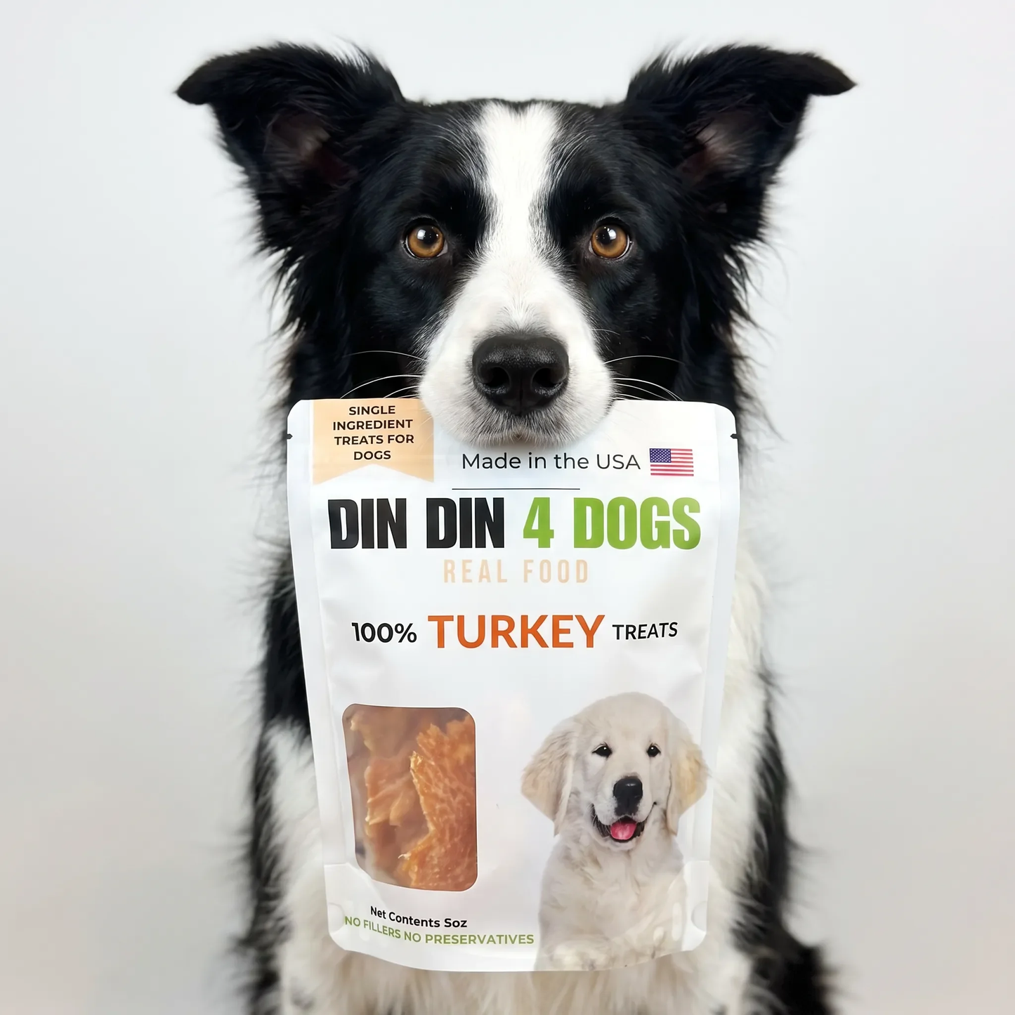 Turkey Dog Treats, 5 Ounce Bag, Single Ingredient, High Protein Treat Din Din 4 Dogs