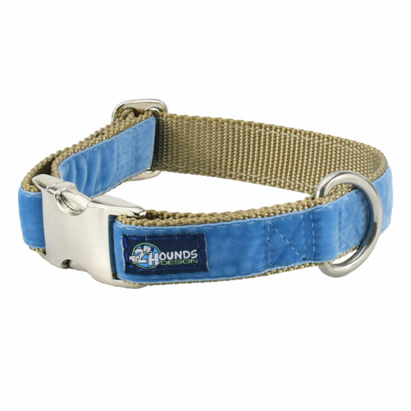 Dusty Blue Velvet Essential Martingale Dog Collar 2 Hounds Design