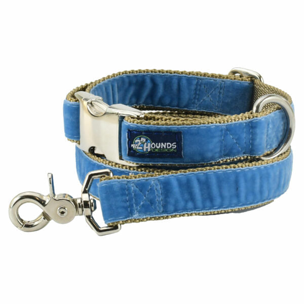Dusty Blue Velvet Essential Buckle Martingale Dog Collar 2 Hounds Design