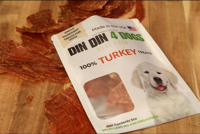Turkey Dog Treats, 5 Ounce Bag, Single Ingredient, High Protein Treat Din Din 4 Dogs