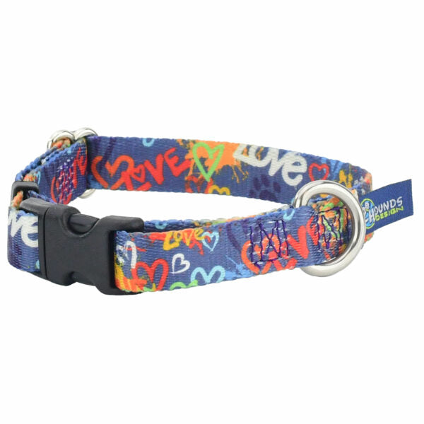 Love Graffiti Blue Dog Collar – EarthStyle 5 8 inch 2 Hounds Design