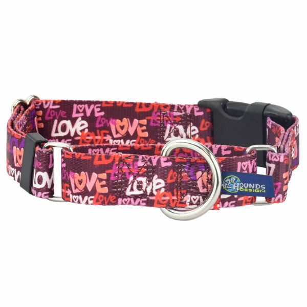 Love Graffiti Red Buckle Martingale Dog Collar – EarthStyle 1 inch 2 Hounds Design