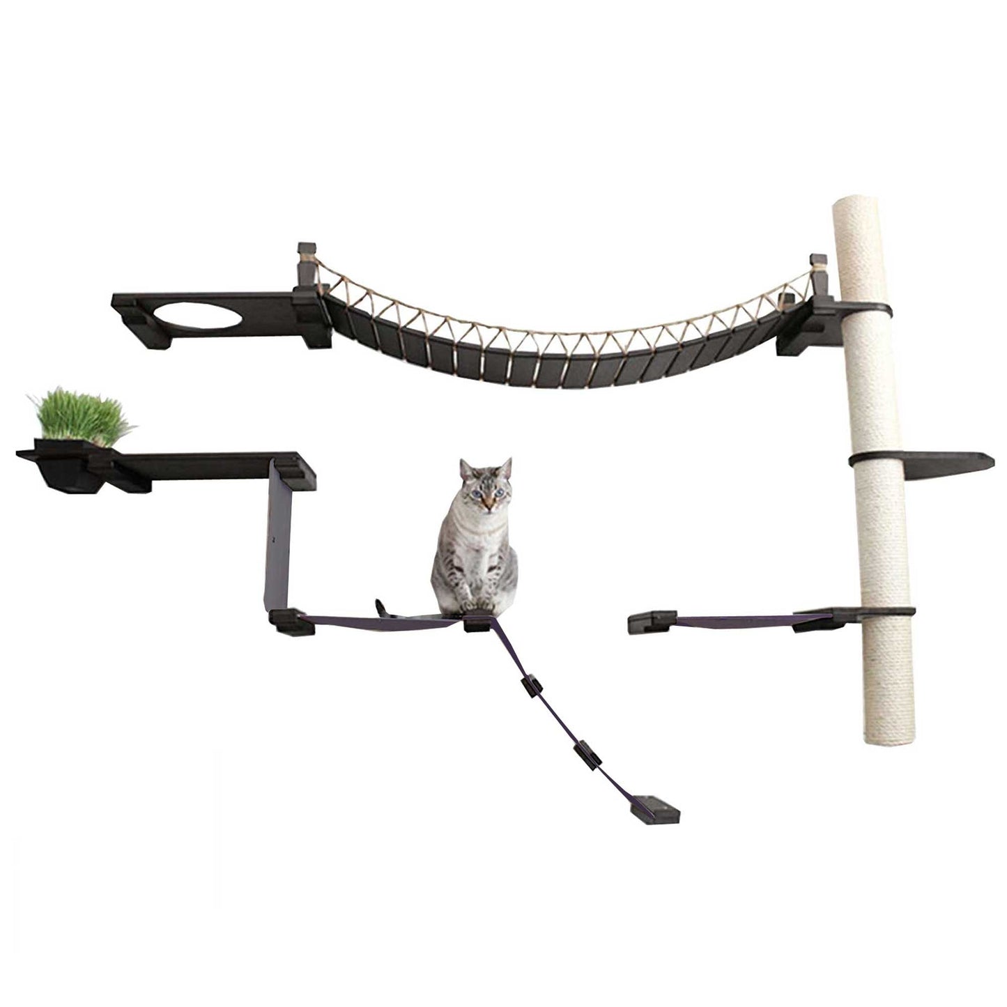 The Expedition - Cat Jungle Gym Wall System Onyx Bamboo Charcoal Gray Canvas Planter Cat Condo Catastrophic Creations
