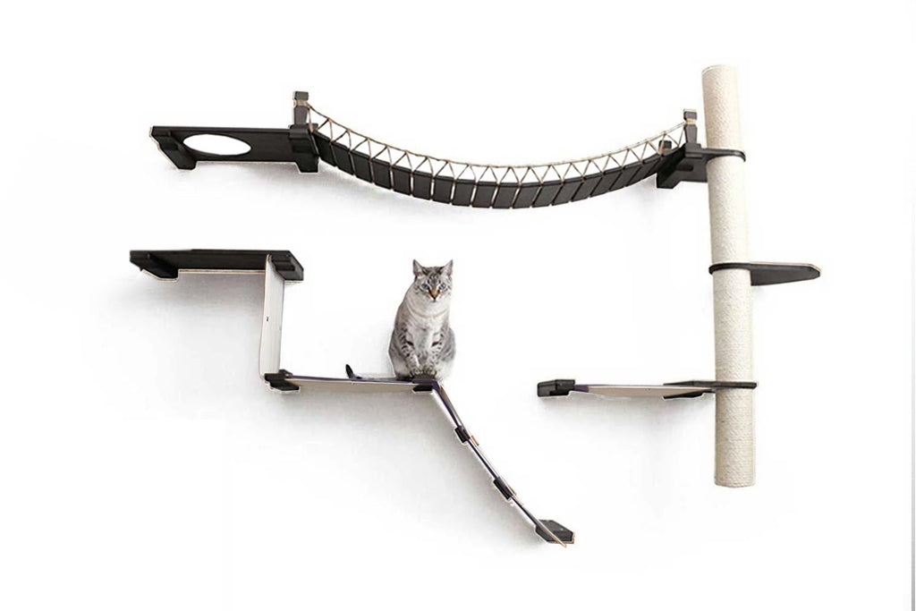 The Expedition - Cat Jungle Gym Wall System Onyx Bamboo Natural Canvas No Planter Cat Condo Catastrophic Creations