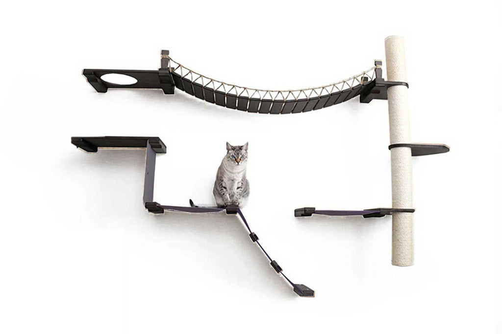 The Expedition - Cat Jungle Gym Wall System Onyx Bamboo Charcoal Gray Canvas No Planter Cat Condo Catastrophic Creations