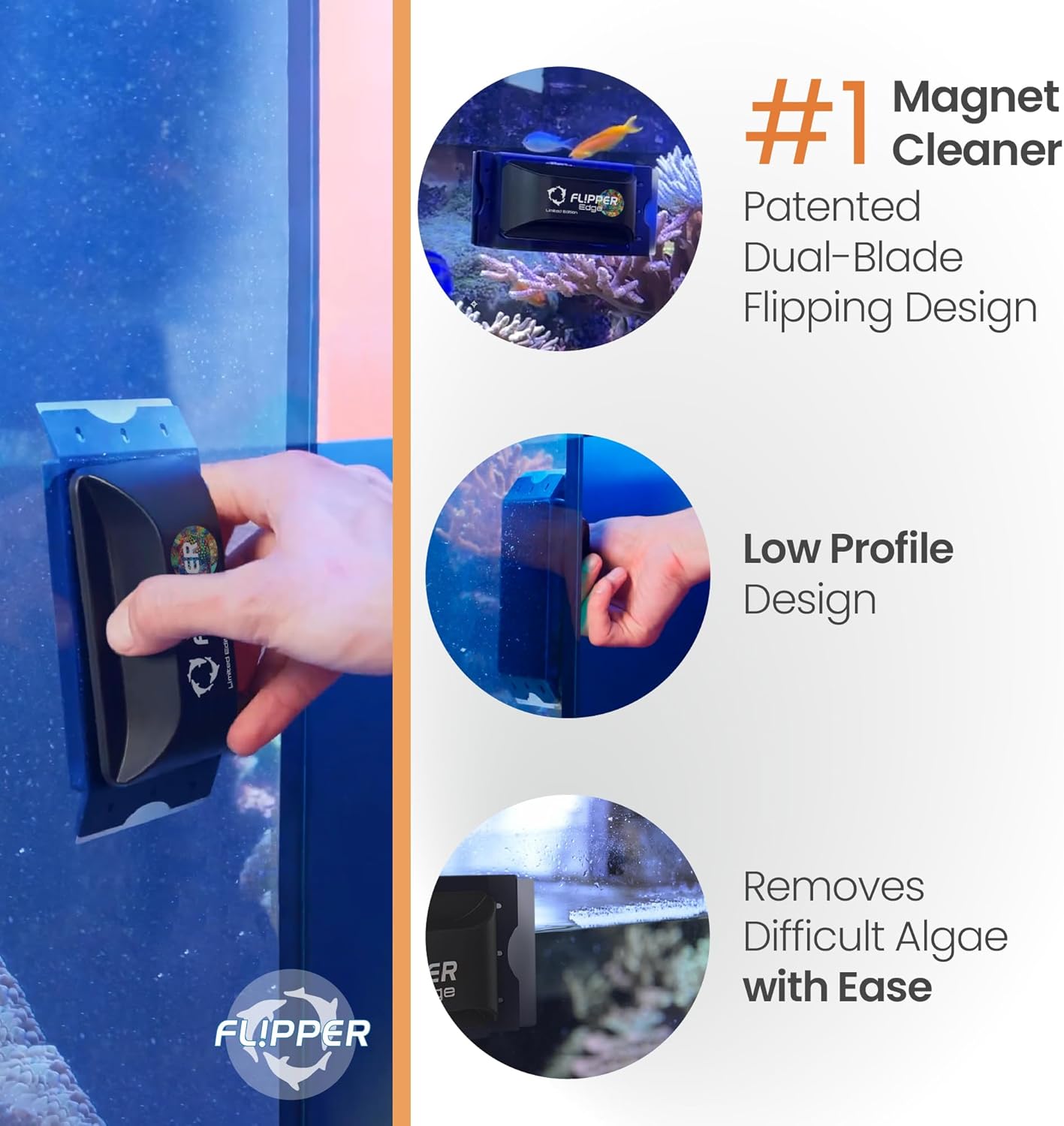 Flipper Edge Limited Edition Puffer 2 in 1 Floating Magnetic Aquarium Algae Cleaner (Standard) Scrubber Flipper Aquarium Products
