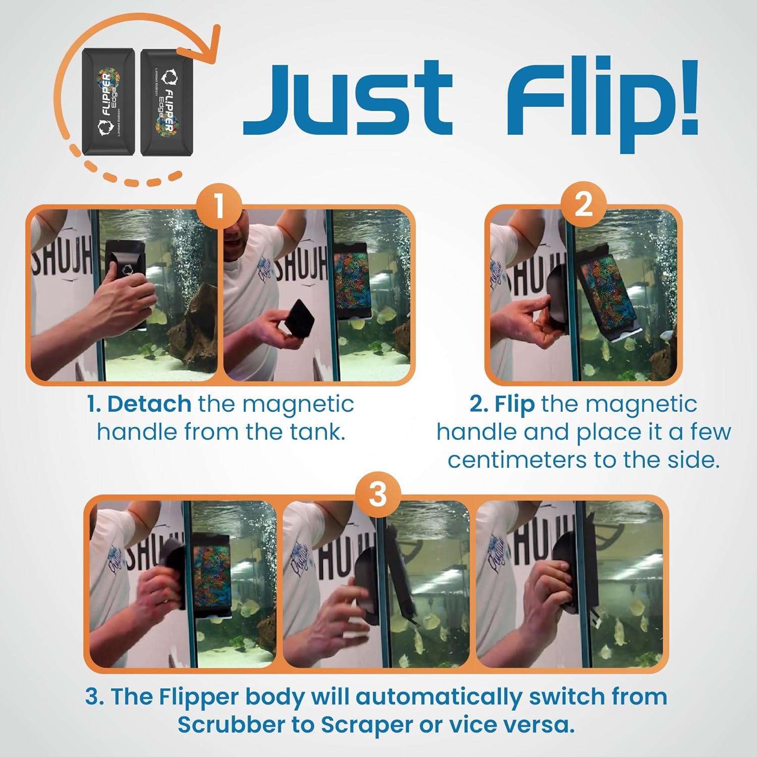 Flipper Edge Limited Edition Puffer 2 in 1 Floating Magnetic Aquarium Algae Cleaner (MAX) Aquarium Cleaning Supplies Flipper Aquarium Products