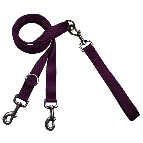 Euro Dog Leash Double Connection (Multiple Color Options) Burgundy 2 Hounds Design