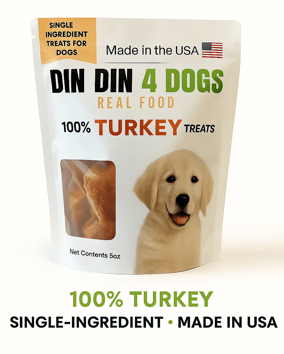 Turkey Dog Treats, 5 Ounce Bag, Single Ingredient, High Protein Treat Din Din 4 Dogs