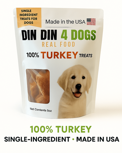 Turkey Dog Treats, 5 Ounce Bag, Single Ingredient, High Protein Treat Din Din 4 Dogs