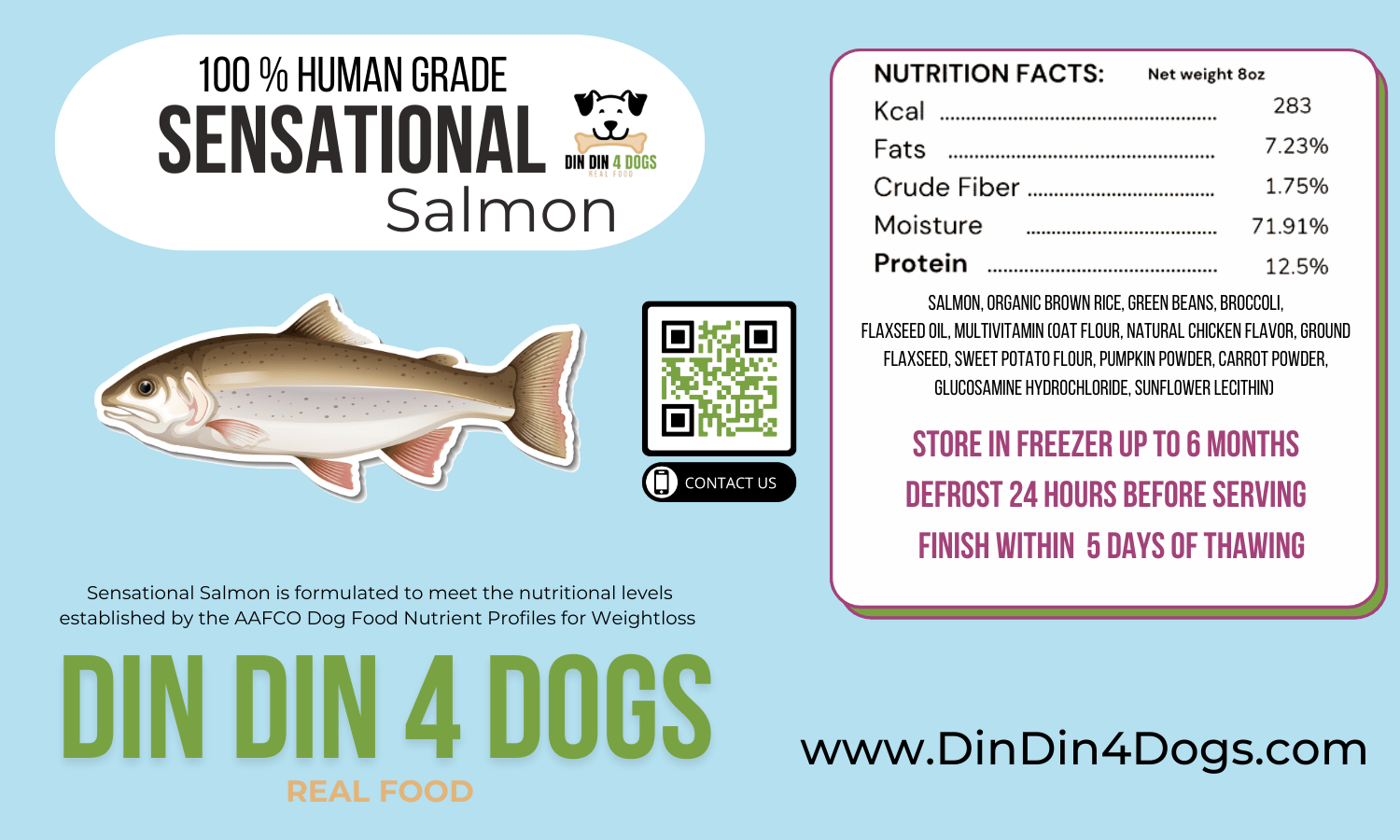Chicken and Salmon Combo - case includes 24, 8oz meals Dog Food Din Din 4 Dogs