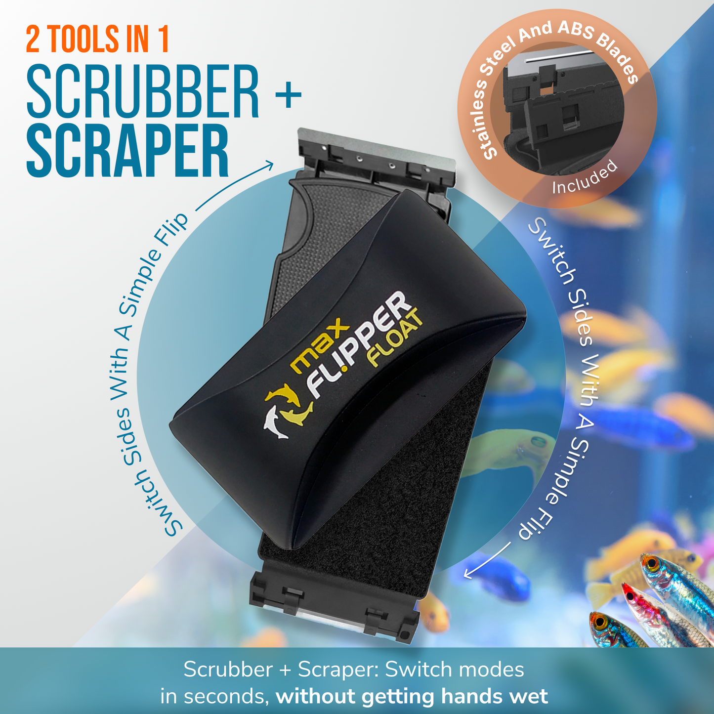 Flipper MAX FLOAT 2 in 1 Magnetic Aquarium Algae Cleaner Scrubber Flipper Aquarium Products