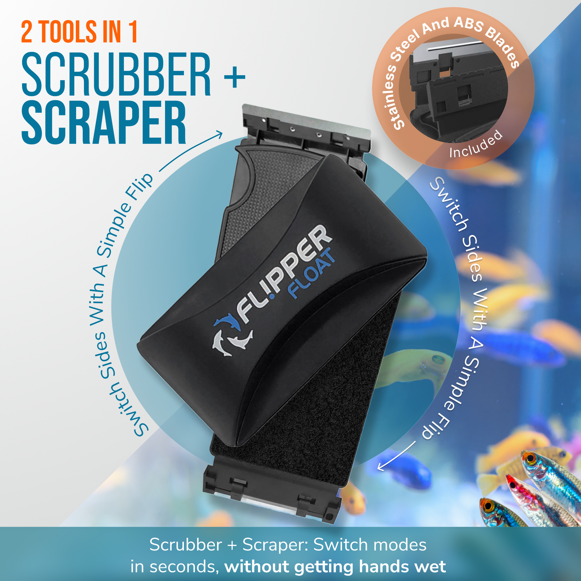 Flipper FLOAT 2 in 1 Magnetic Aquarium Algae Cleaner (Standard) Scrubber Flipper Aquarium Products