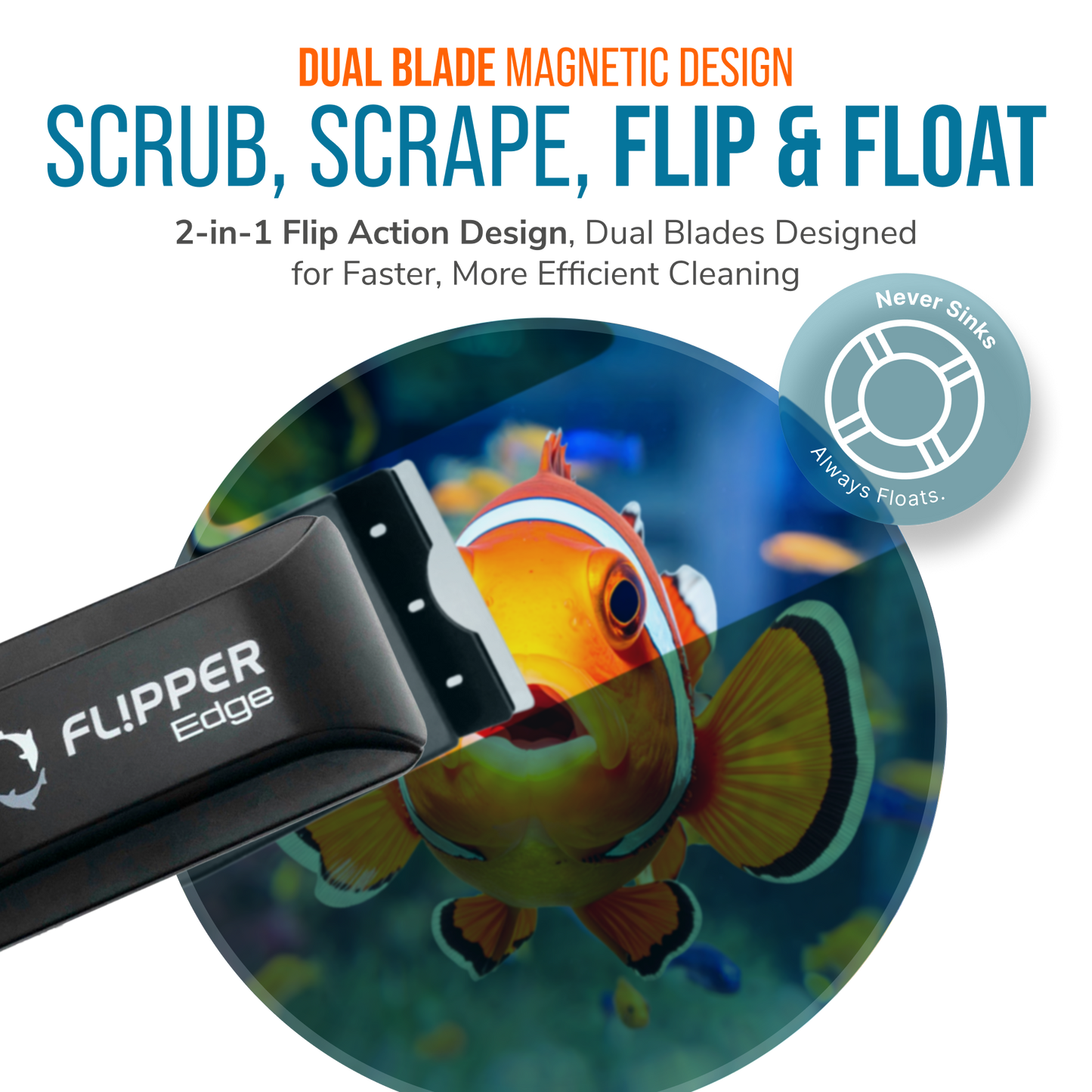 Flipper Edge 2 in 1 Floating Magnetic Aquarium Algae Cleaner (Standard) Aquarium Cleaning Supplies Flipper Aquarium Products