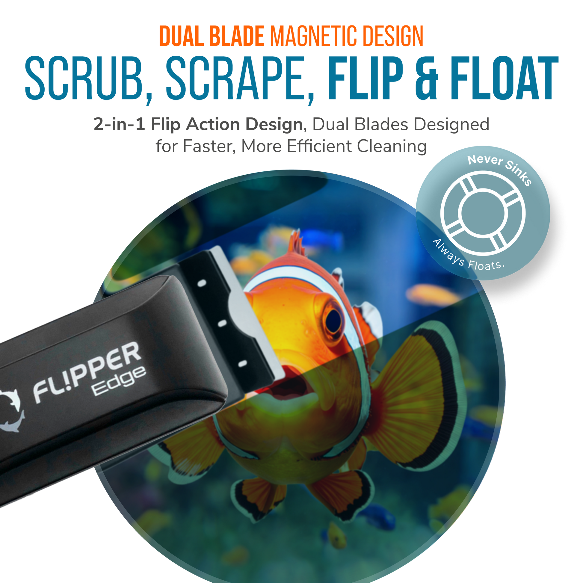 Flipper Edge 2 in 1 Floating Magnetic Aquarium Algae Cleaner (Standard) Aquarium Cleaning Supplies Flipper Aquarium Products