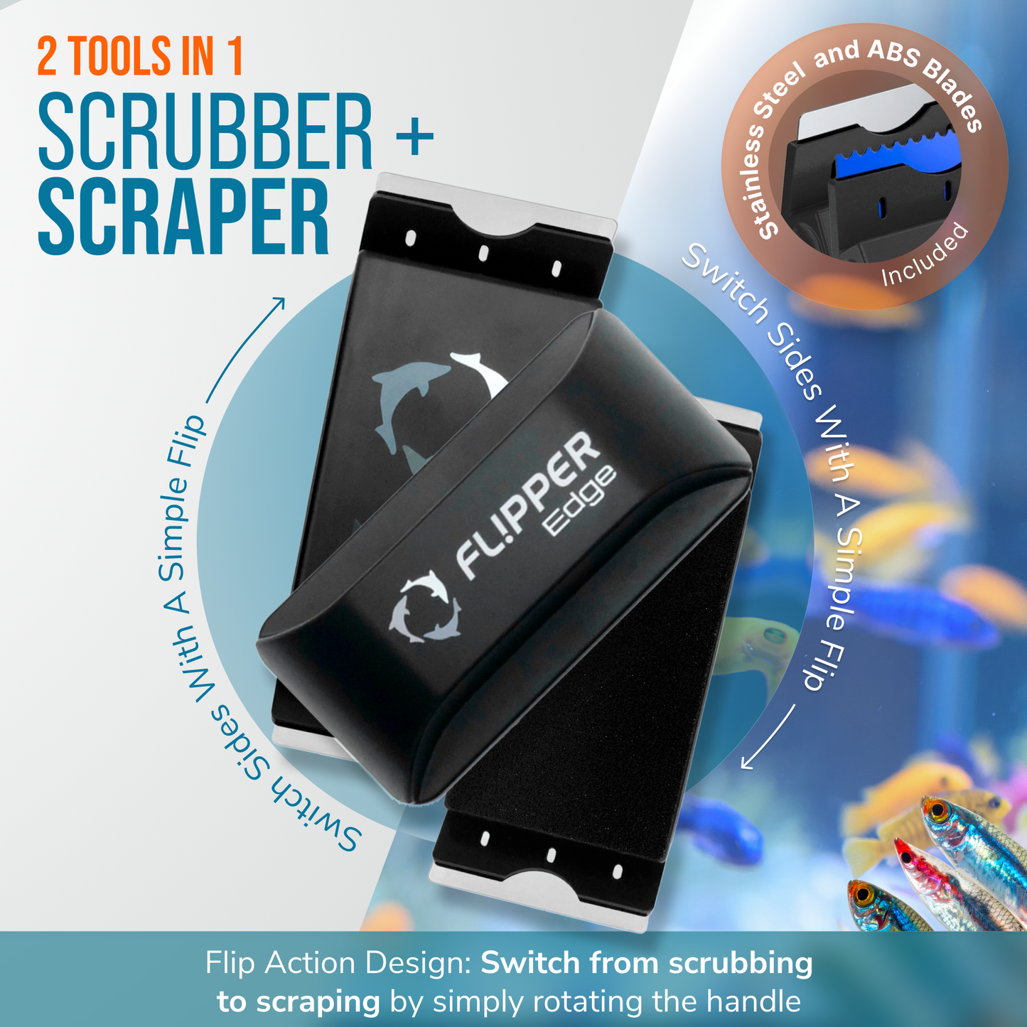 Flipper Edge 2 in 1 Floating Magnetic Aquarium Algae Cleaner (Standard) Aquarium Cleaning Supplies Flipper Aquarium Products