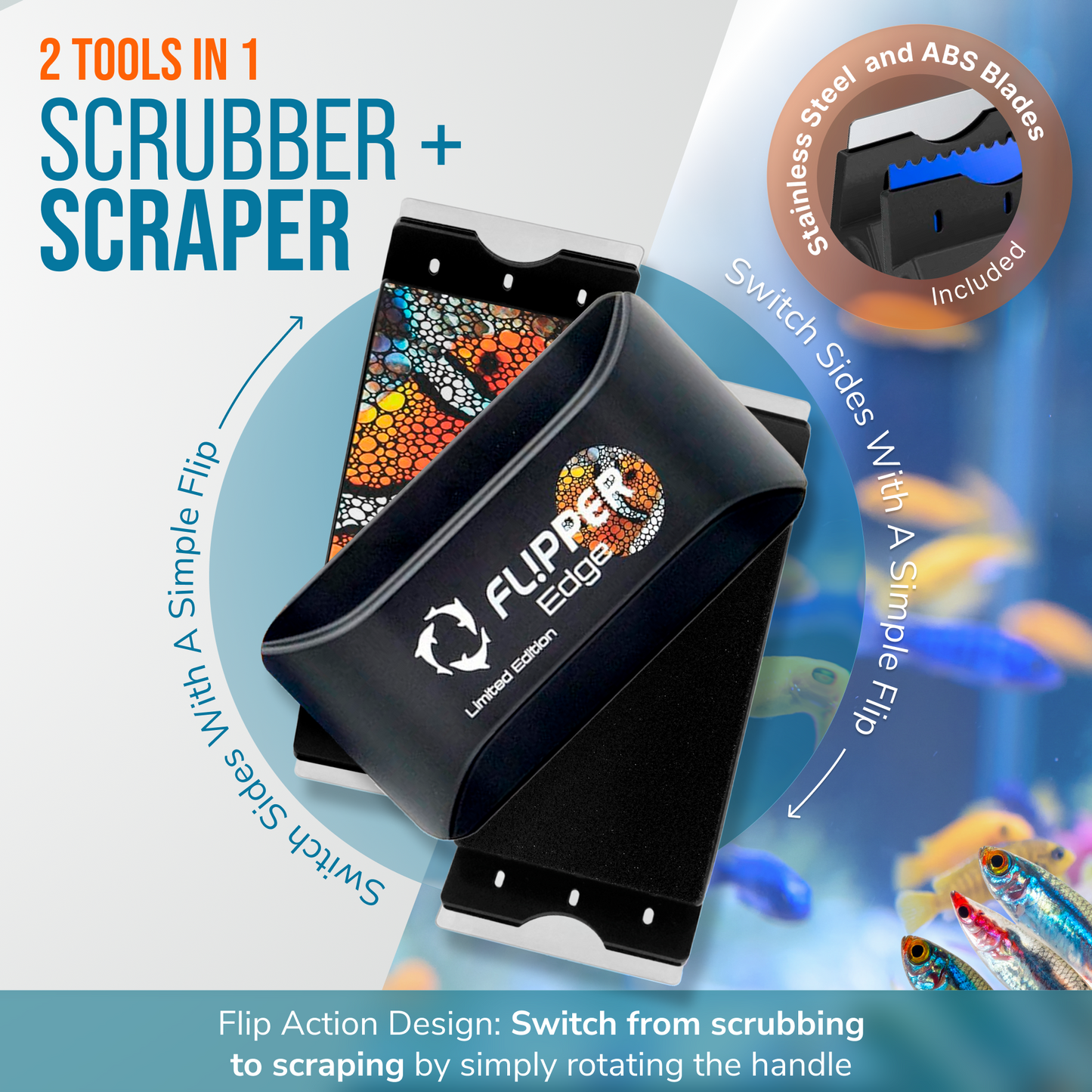 Flipper Edge Limited Edition Clownfish 2 in 1 Floating Magnetic Aquarium Algae Cleaner (STANDARD) Aquarium Cleaning Supplies Flipper Aquarium Products