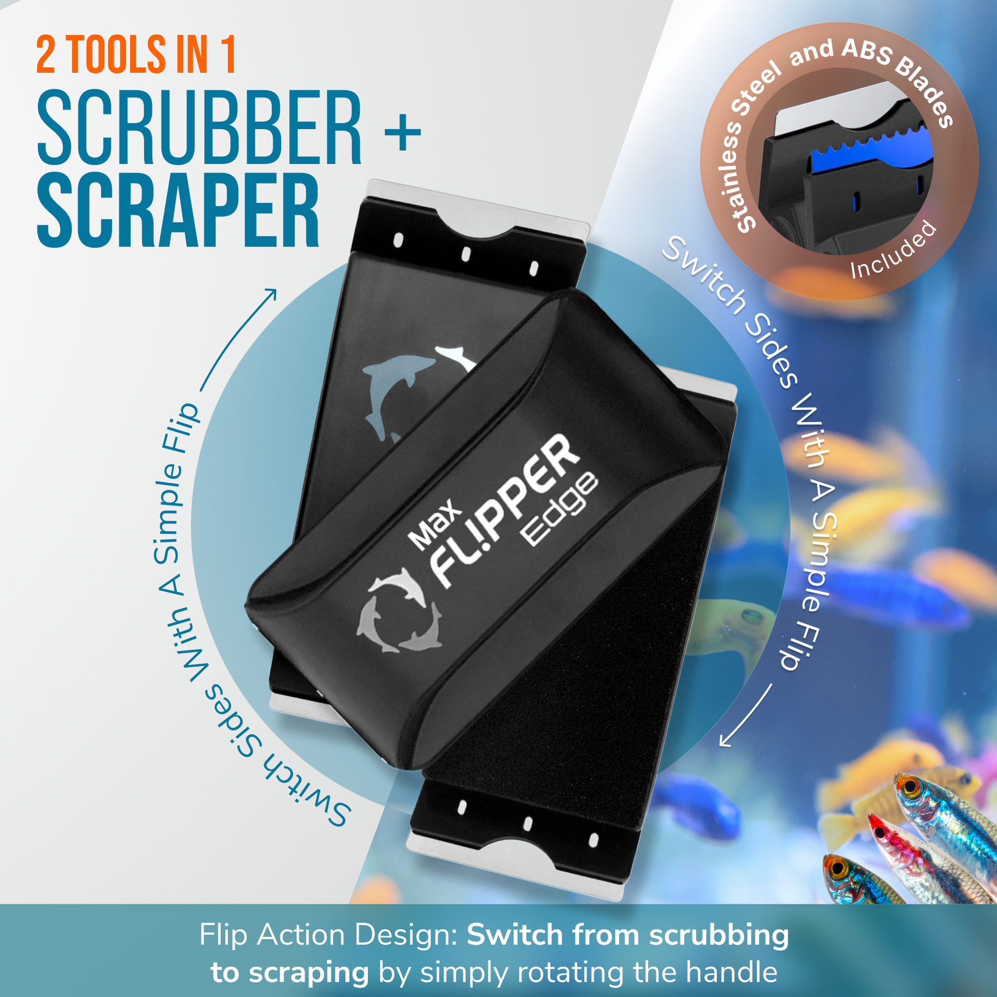 Flipper Edge 2 in 1 Floating Magnetic Aquarium Algae Cleaner (MAX) Aquarium Cleaning Supplies Flipper Aquarium Products