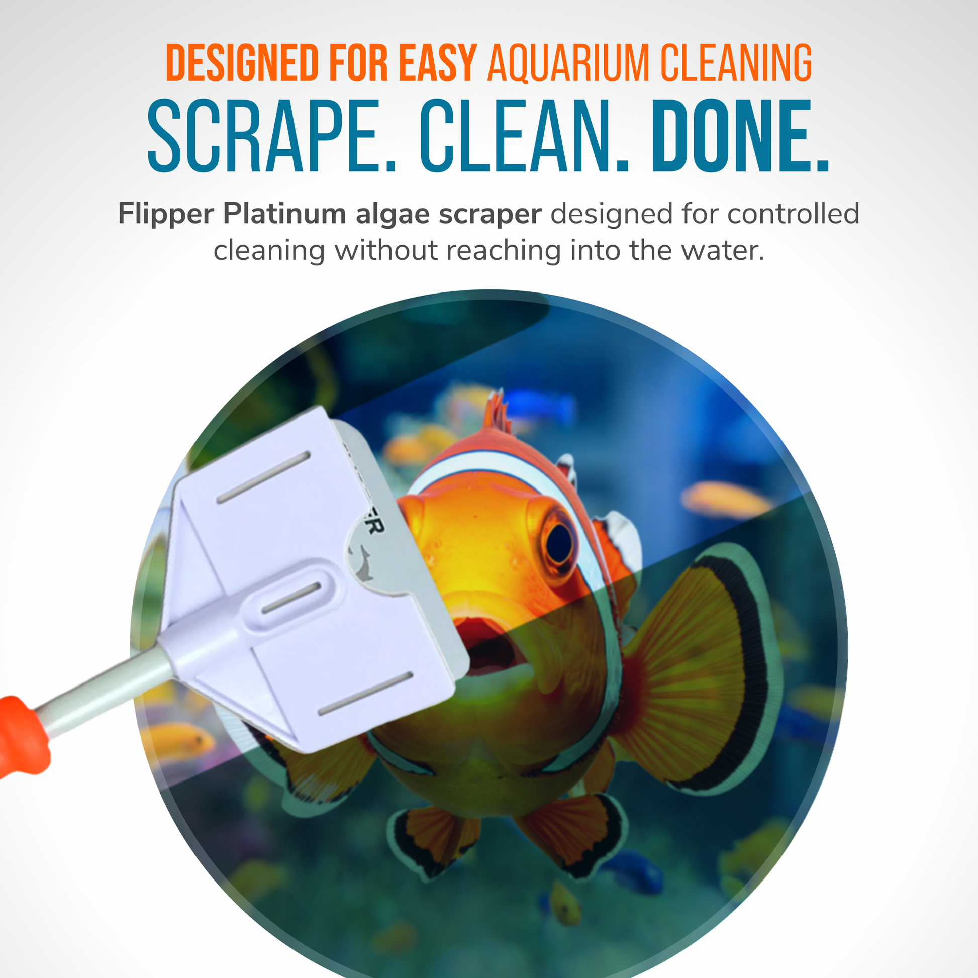 Flipper Platinum Aquarium Algae Scraper - 10" Hand Held Scraper Flipper Aquarium Products