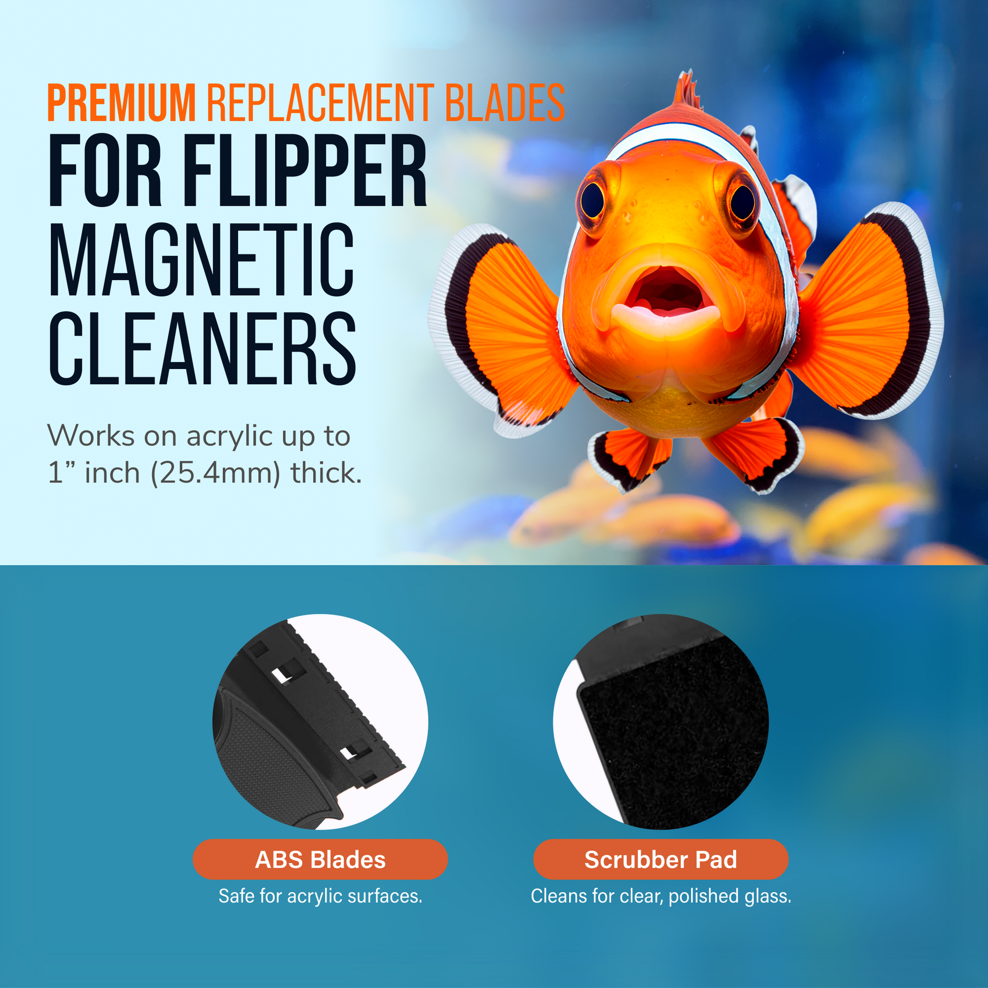 Flipper Max ABS Replacement Blades 3 Pack - Acrylic Tanks Replacement Blades Flipper Aquarium Products