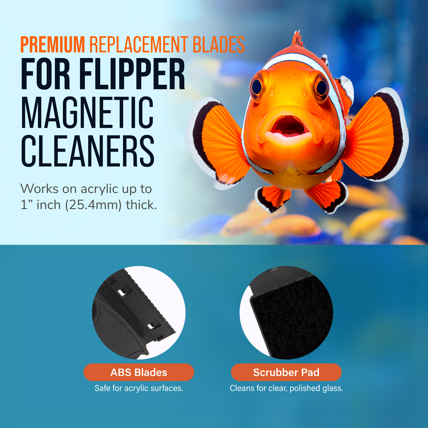 Flipper MAX ABS Replacement Blades Straight Edge 5 Pack - Acrylic Tanks Replacement Blades Flipper Aquarium Products