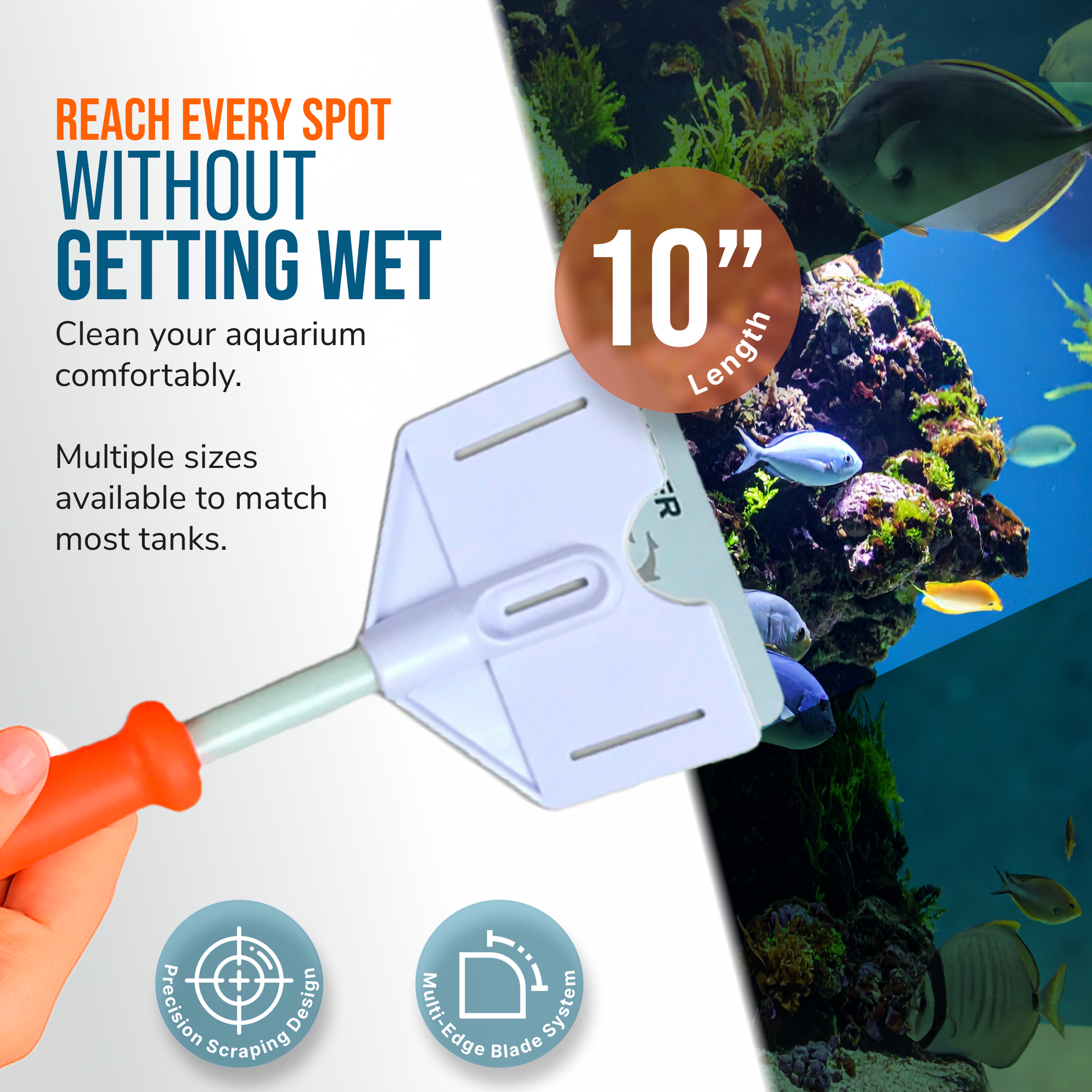 Flipper Platinum Aquarium Algae Scraper - 10" Hand Held Scraper Flipper Aquarium Products