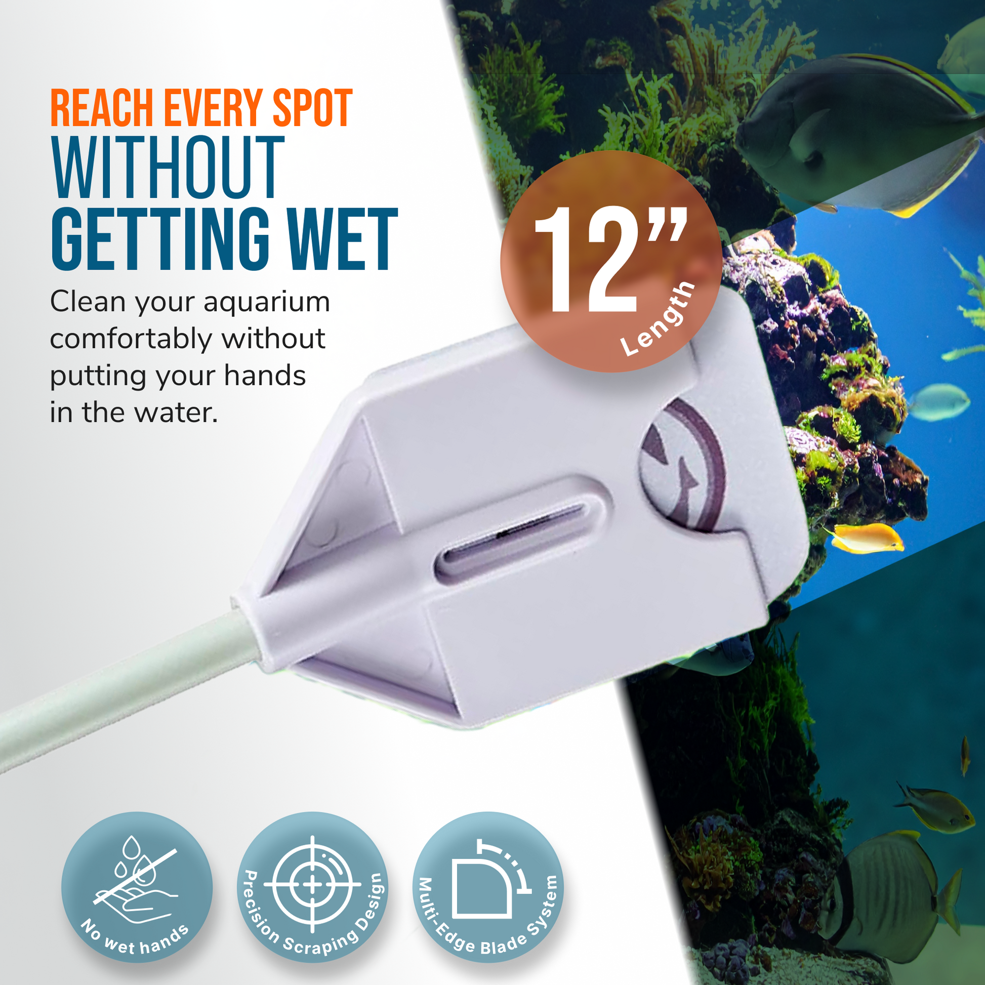 Flipper Platinum NANO Aquarium Algae Scraper 12" Hand Held Scraper Flipper Aquarium Products