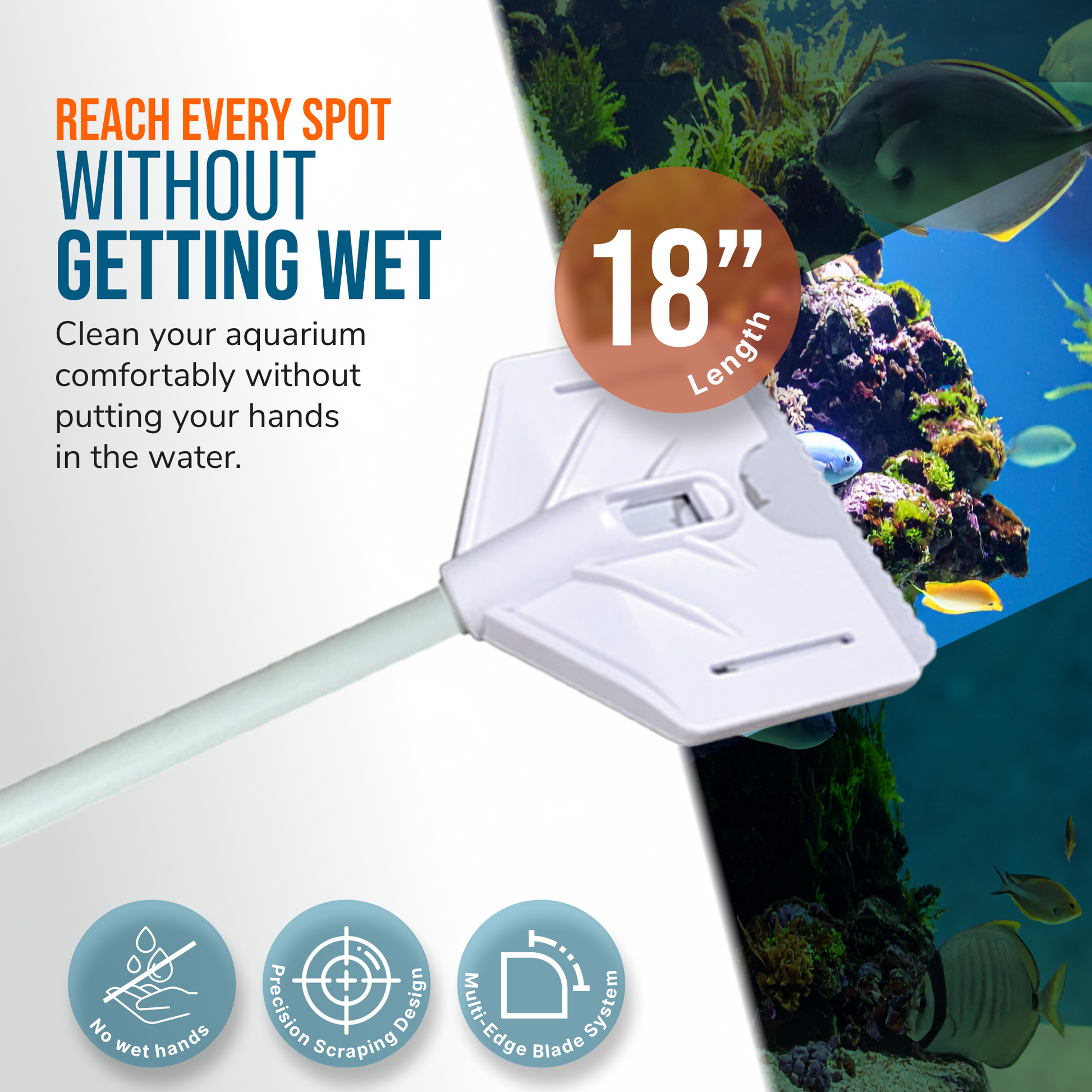 Flipper Platinum Aquarium Algae Scraper - 18" Hand Held Scraper Flipper Aquarium Products