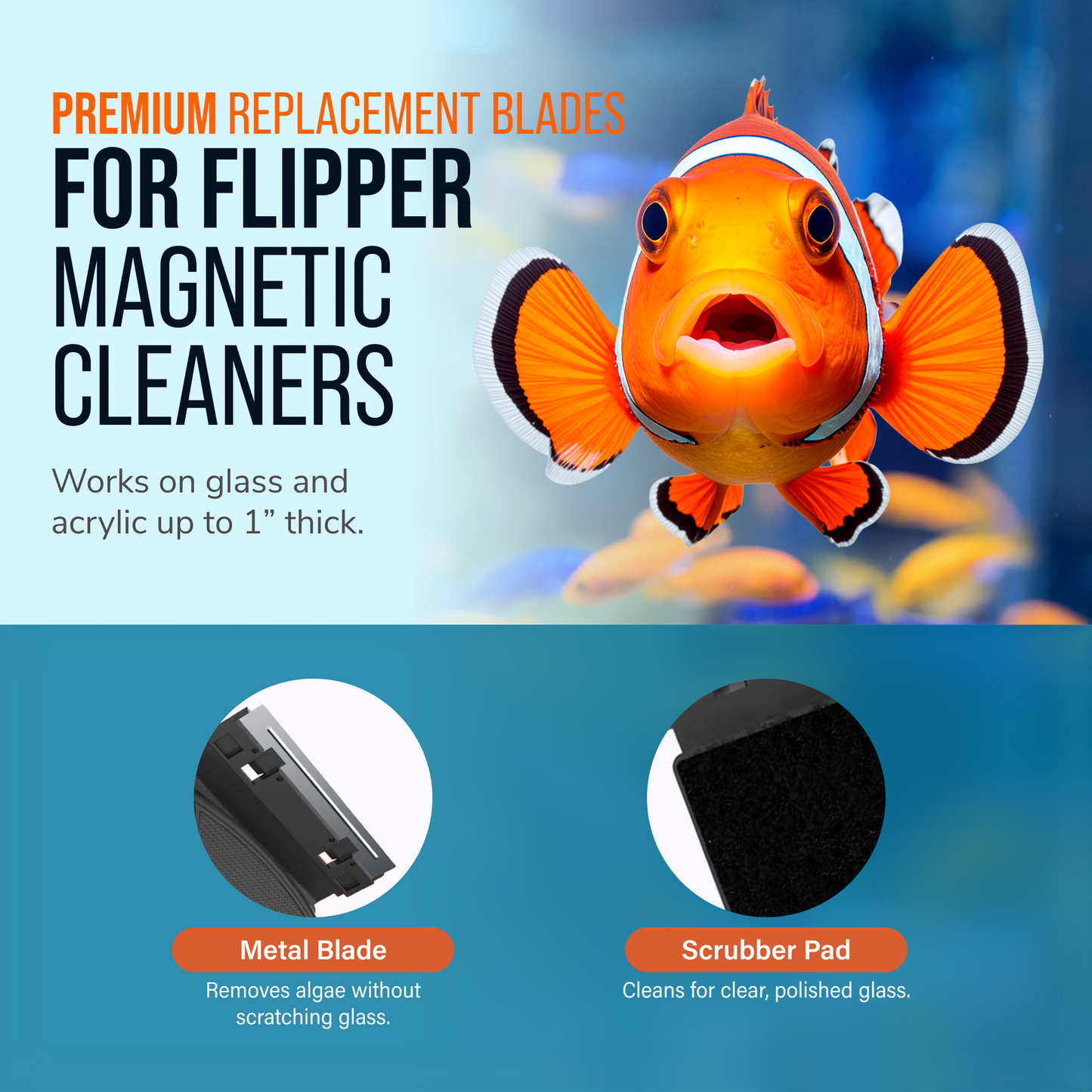 Flipper MAX Stainless Steel Replacement Blades 2 Pack Replacement Blades Flipper Aquarium Products