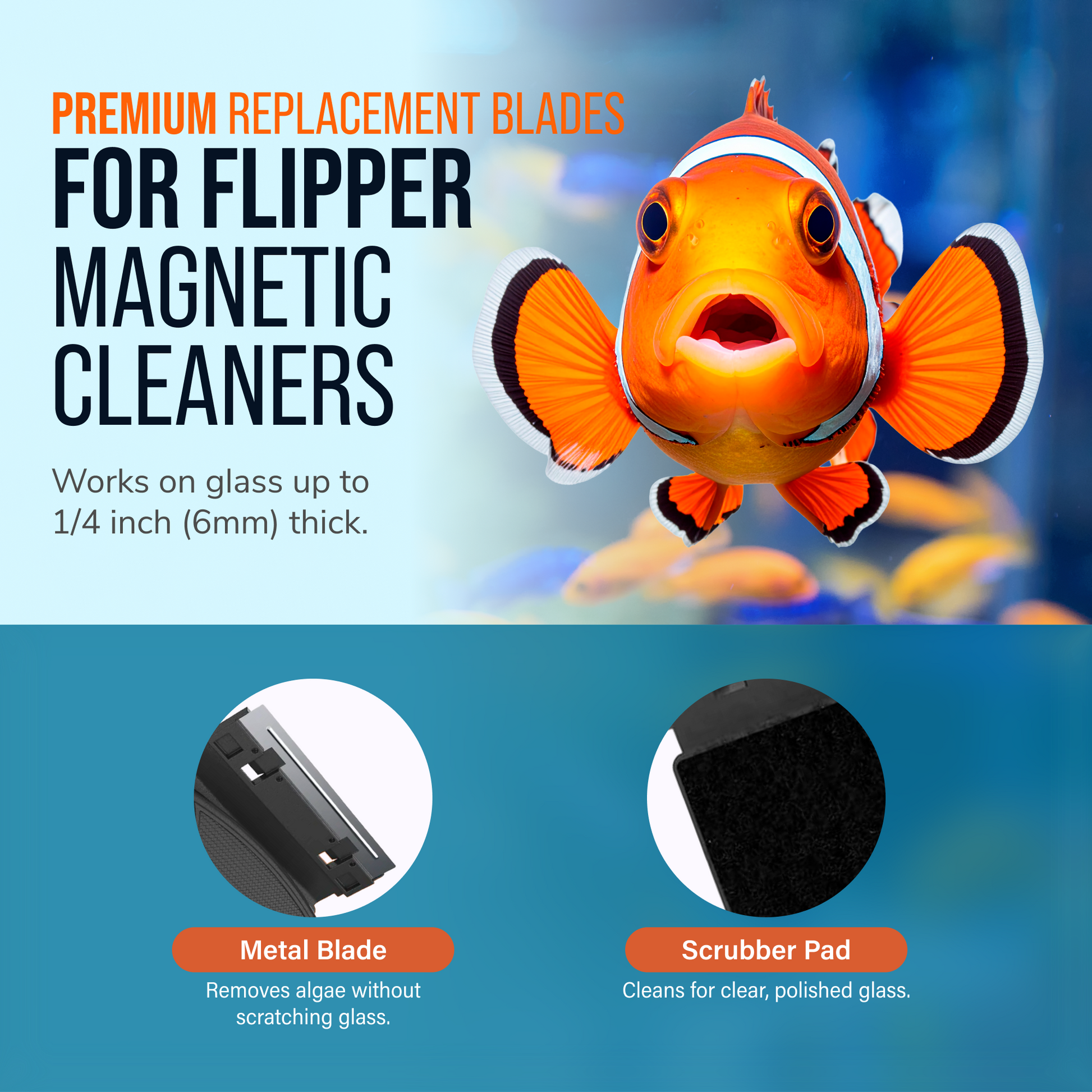Flipper Nano Aquarium Cleaner Stainless Steel Replacement Blades 2 Pack Replacement Blades Flipper Aquarium Products