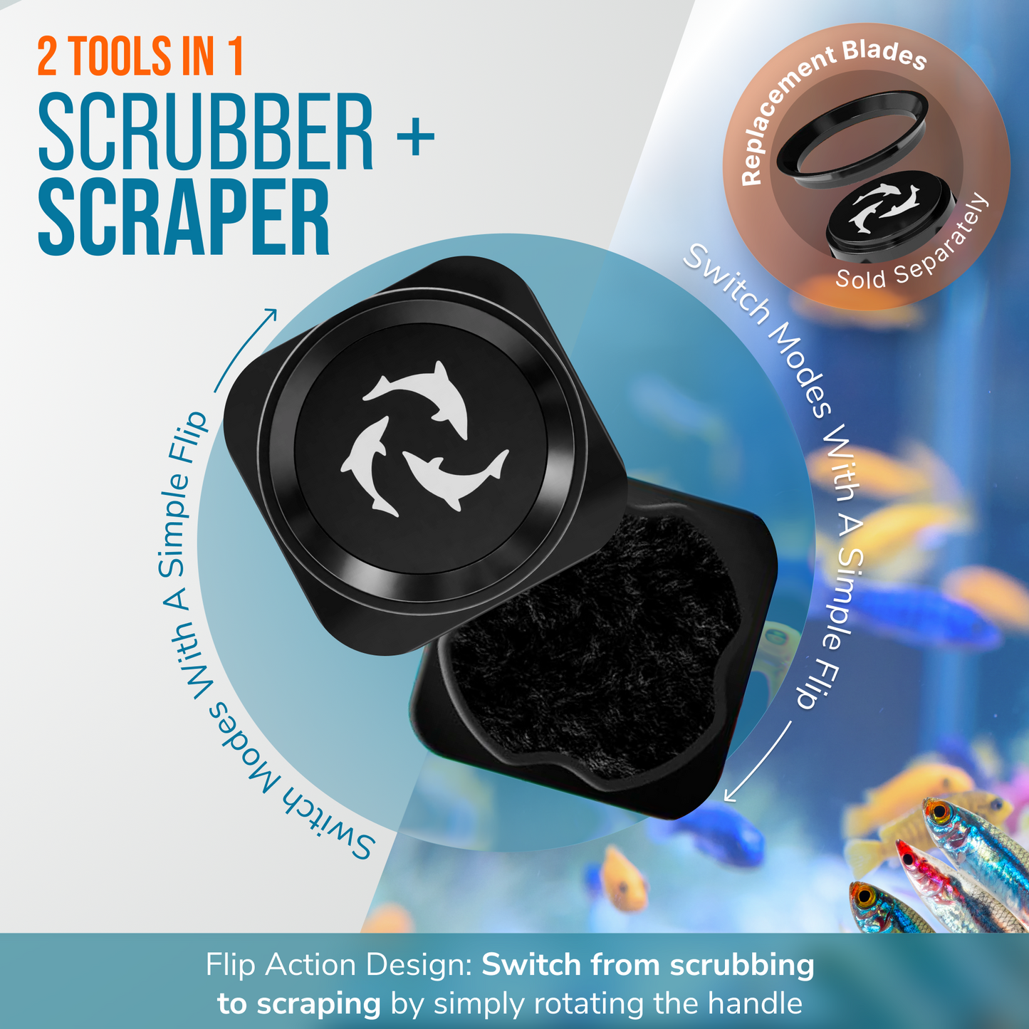 Flipper Pico Black 2-in-1 Aquarium Magnet Cleaner Scrubber Flipper Aquarium Products