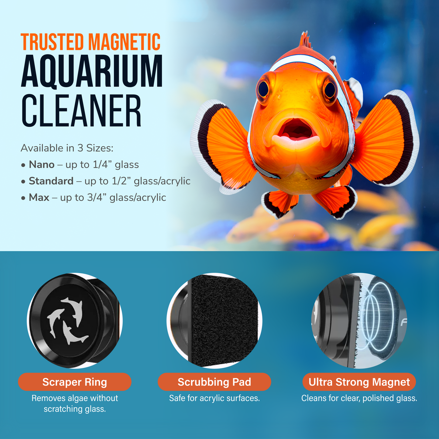 Flipper Pico Black 2-in-1 Aquarium Magnet Cleaner Scrubber Flipper Aquarium Products