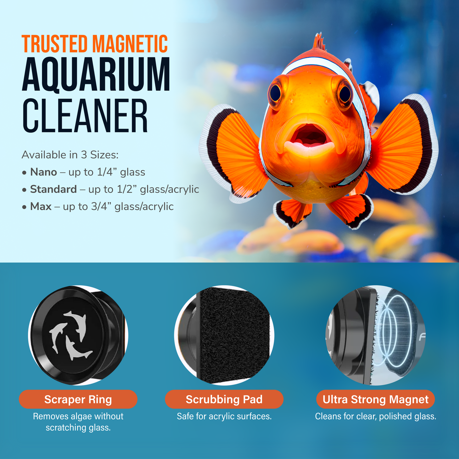 Flipper Pico Black 2-in-1 Aquarium Magnet Cleaner Scrubber Flipper Aquarium Products