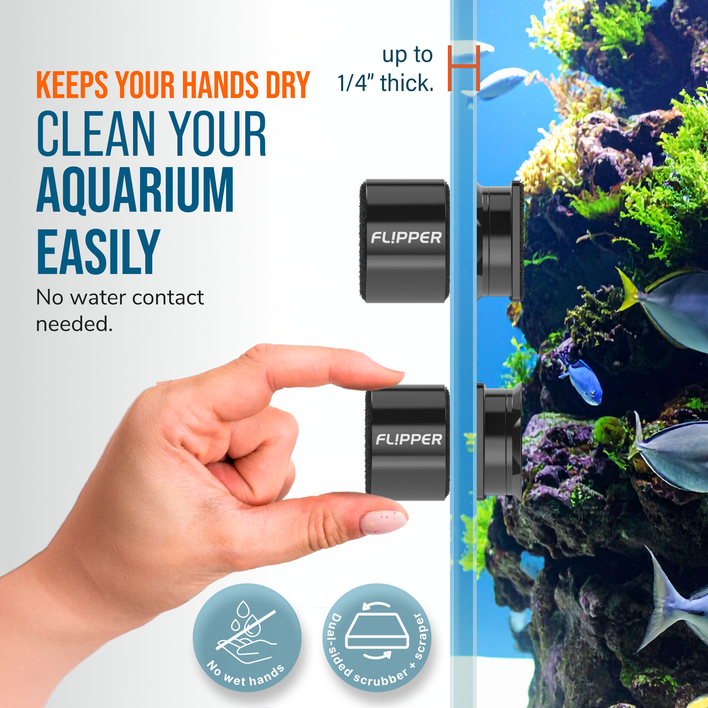 Flipper Pico Black 2-in-1 Aquarium Magnet Cleaner Scrubber Flipper Aquarium Products