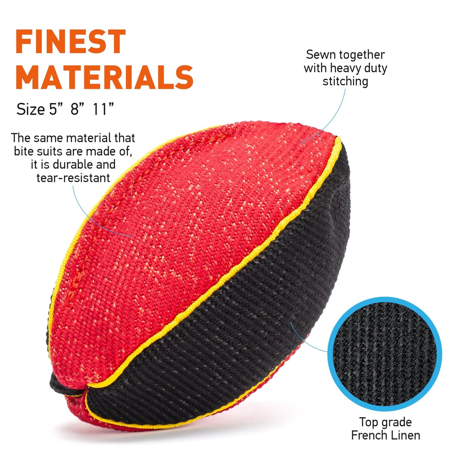 FDT Multi-Color French Linen Football Tug Toy - with Squeaker OR with Handle Dog Toys Dogline