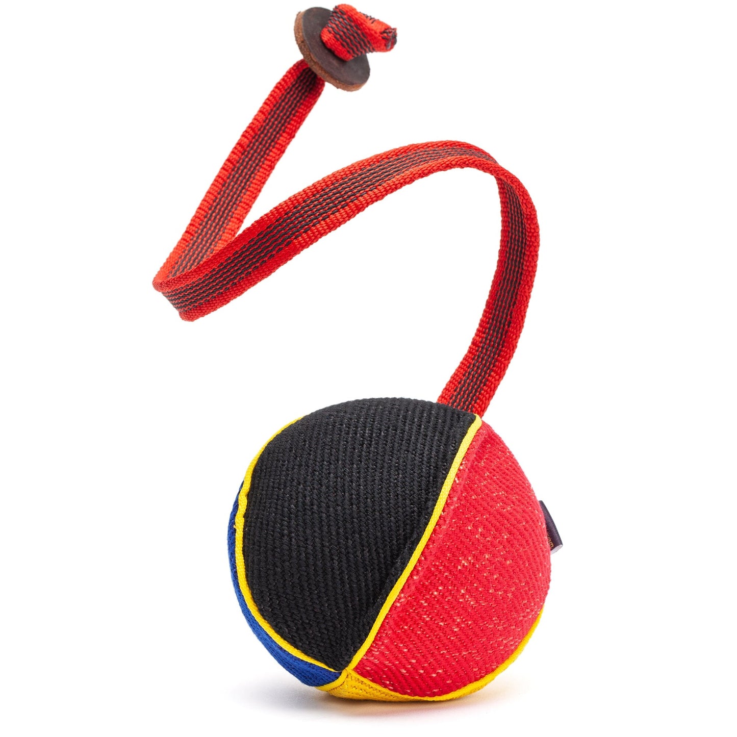 FDT Multi-Color French Linen Ball Tug Toy - with Squeaker OR with Handle with Handle Dog Toys Dogline